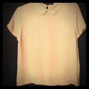 Forever 21 peach rhinestone embellished collar top